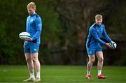 18 March 2024; Andrew Osborne, right, and Jamie Osborne during a Leinster rugby squad training session at UCD in Dublin. Photo by Harry Murphy/Sportsfile