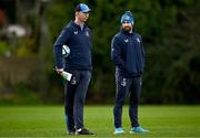 18 March 2024; Head coach Leo Cullen, left, and elite player development officer Kieran Hallett during a Leinster rugby squad training session at UCD in Dublin. Photo by Harry Murphy/Sportsfile