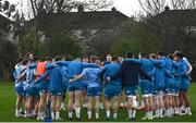 18 March 2024; Leinster players huddle during a Leinster rugby squad training session at UCD in Dublin. Photo by Harry Murphy/Sportsfile