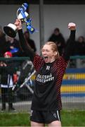 18 March 2024; St Attracta's Community School captain Ciara Brennan lifts the cup after her side's victory in the 2024 Lidl LGFA All-Ireland Post-Primary Schools Senior B Championship final match between St Attracta’s Community School of Tubbercurry, Sligo, and Ursuline Secondary School of Thurles, Tipperary, at St Aidan’s GAA club in Ballyforan, Roscommon. Photo by Piaras Ó Mídheach/Sportsfile