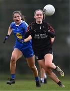 18 March 2024; Lucy Henry of St Attracta's Community School in action against Kate Ferncombe of Ursuline Secondary School during the 2024 Lidl LGFA All-Ireland Post-Primary Schools Senior B Championship final match between St Attracta’s Community School of Tubbercurry, Sligo, and Ursuline Secondary School of Thurles, Tipperary, at St Aidan’s GAA club in Ballyforan, Roscommon. Photo by Piaras Ó Mídheach/Sportsfile