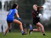 18 March 2024; Ciara Brennan of St Attracta's Community School in action against Kate Bergin of Ursuline Secondary School during the 2024 Lidl LGFA All-Ireland Post-Primary Schools Senior B Championship final match between St Attracta’s Community School of Tubbercurry, Sligo, and Ursuline Secondary School of Thurles, Tipperary, at St Aidan’s GAA club in Ballyforan, Roscommon. Photo by Piaras Ó Mídheach/Sportsfile