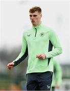 18 March 2024; Jake O'Brien during a Republic of Ireland training session at the FAI National Training Centre in Abbotstown, Dublin. Photo by Stephen McCarthy/Sportsfile