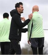 18 March 2024; Assistant coach Paddy McCarthy and Will Smallbone during a Republic of Ireland training session at the FAI National Training Centre in Abbotstown, Dublin. Photo by Stephen McCarthy/Sportsfile