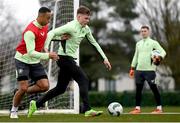 18 March 2024; Evan Ferguson, right, and Adam Idah during a Republic of Ireland training session at the FAI National Training Centre in Abbotstown, Dublin. Photo by Stephen McCarthy/Sportsfile