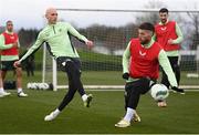 18 March 2024; Will Smallbone, left, and Matt Doherty during a Republic of Ireland training session at the FAI National Training Centre in Abbotstown, Dublin. Photo by Stephen McCarthy/Sportsfile