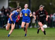 18 March 2024; Bláithín Lavin of St Attracta's Community School gets away from Isabelle Carr, left, and Sarah Corcoran of Ursuline Secondary School during the 2024 Lidl LGFA All-Ireland Post-Primary Schools Senior B Championship final match between St Attracta’s Community School of Tubbercurry, Sligo, and Ursuline Secondary School of Thurles, Tipperary, at St Aidan’s GAA club in Ballyforan, Roscommon. Photo by Piaras Ó Mídheach/Sportsfile