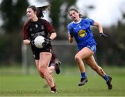 18 March 2024; Ellen Giblin of St Attracta's Community School gets away from Kate Ferncombe of Ursuline Secondary School during the 2024 Lidl LGFA All-Ireland Post-Primary Schools Senior B Championship final match between St Attracta’s Community School of Tubbercurry, Sligo, and Ursuline Secondary School of Thurles, Tipperary, at St Aidan’s GAA club in Ballyforan, Roscommon. Photo by Piaras Ó Mídheach/Sportsfile