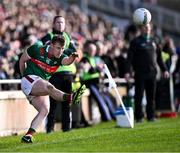 17 March 2024; Ryan O'Donoghue of Mayo takes a sideline kick during the Allianz Football League Division 1 match between Mayo and Derry at Hastings Insurance MacHale Park in Castlebar, Mayo. Photo by Piaras Ó Mídheach/Sportsfile