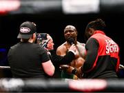 17 March 2024; Dillian Whyte is interviewed after his heavy weight bout against Christian Hammer was stopped by Hammer's corner, resulting in victory for Whyte, after the third round at TF Royal Theatre in Castlebar, Mayo. Photo by Piaras Ó Mídheach/Sportsfile