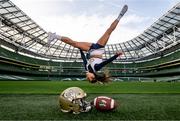 19 March 2024; Dani Ruggerio, a member of Georgia Tech Cheerleaders, at Aviva Stadium Dublin as tickets for the 2024 Aer Lingus College Football Classic between Georgia Tech and Florida State University are on sale now at www.ticketmaster.ie/collegefootball. The fixture will take place at the Aviva Stadium, Dublin, on Saturday, 24th August 2024 and limited tickets available. Photo by Stephen McCarthy/Sportsfile