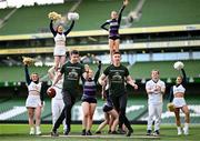 19 March 2024; Gardiner Brothers, Michael, left, and Matthew with Georgia Tech Cheerleaders and Twisters Elite Cheerleaders at Aviva Stadium Dublin as tickets for the 2024 Aer Lingus College Football Classic between Georgia Tech and Florida State University are on sale now at www.ticketmaster.ie/collegefootball. The fixture will take place at the Aviva Stadium, Dublin, on Saturday, 24th August 2024 and limited tickets available.  Photo by Stephen McCarthy/Sportsfile