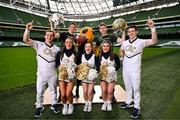 19 March 2024; Gardiner Brothers, Michael, left, and Matthew with Georgia Tech Cheerleaders members, from left, Martin Griffin, Dani Ruggerio, Sam Noe, Elizabeth Schupp and Calvin Tomsic at Aviva Stadium Dublin as tickets for the 2024 Aer Lingus College Football Classic between Georgia Tech and Florida State University are on sale now at www.ticketmaster.ie/collegefootball. The fixture will take place at the Aviva Stadium, Dublin, on Saturday, 24th August 2024 and limited tickets available. Photo by Stephen McCarthy/Sportsfile