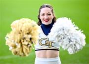 19 March 2024; Sam Noe, a member of Georgia Tech Cheerleaders, at Aviva Stadium Dublin as tickets for the 2024 Aer Lingus College Football Classic between Georgia Tech and Florida State University are on sale now at www.ticketmaster.ie/collegefootball. The fixture will take place at the Aviva Stadium, Dublin, on Saturday, 24th August 2024 and limited tickets available. Photo by Stephen McCarthy/Sportsfile