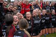 18 March 2024; St Attracta's Community School players, including Aoife Cooke, 14, celebrate after their side's victory in the 2024 Lidl LGFA All-Ireland Post-Primary Schools Senior B Championship final match between St Attracta’s Community School of Tubbercurry, Sligo, and Ursuline Secondary School of Thurles, Tipperary, at St Aidan’s GAA club in Ballyforan, Roscommon. Photo by Piaras Ó Mídheach/Sportsfile