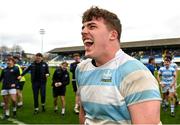 17 March 2024; Niall Smyth of Blackrock College celebrates after his side's victory in the Bank of Ireland Leinster Schools Senior Cup final match between Blackrock College and St Michael's College at the RDS Arena in Dublin. Photo by Sam Barnes/Sportsfile
