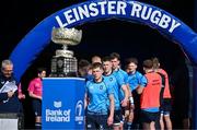 17 March 2024; St Michael's College captain James Sherwin leads out his team before the Bank of Ireland Leinster Schools Senior Cup final match between Blackrock College and St Michael's College at the RDS Arena in Dublin. Photo by Sam Barnes/Sportsfile