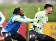 19 March 2024; Michael Obafemi and Callum O’Dowda, right, during a Republic of Ireland training session at the FAI National Training Centre in Abbotstown, Dublin. Photo by Stephen McCarthy/Sportsfile