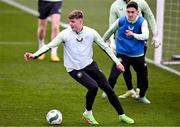 19 March 2024; Evan Ferguson and Jamie McGrath, right, during a Republic of Ireland training session at the FAI National Training Centre in Abbotstown, Dublin. Photo by Stephen McCarthy/Sportsfile