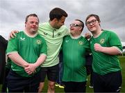 19 March 2024; Ireland Down Syndrome Futsal squad on a visit to a Republic of Ireland training session at the FAI National Training Centre in Abbotstown, Dublin. Photo by Stephen McCarthy/Sportsfile