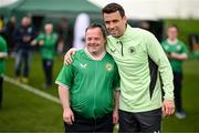 19 March 2024; Ireland Down Syndrome Futsal squad on a visit to a Republic of Ireland training session at the FAI National Training Centre in Abbotstown, Dublin. Photo by Stephen McCarthy/Sportsfile