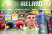 19 March 2024; Jake O'Brien during a Republic of Ireland press conference at the FAI Headquarters in Abbotstown, Dublin. Photo by Stephen McCarthy/Sportsfile