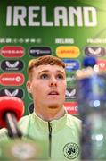 19 March 2024; Jake O'Brien during a Republic of Ireland press conference at the FAI Headquarters in Abbotstown, Dublin. Photo by Stephen McCarthy/Sportsfile