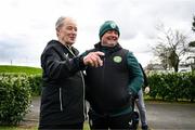 19 March 2024; Republic of Ireland technical advisor Brian Kerr with Chris McElligott, FAI Development Officer, during an Ireland Down Syndrome Futsal squad visit to a Republic of Ireland training session at the FAI National Training Centre in Abbotstown, Dublin. Photo by Stephen McCarthy/Sportsfile