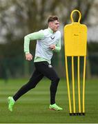 19 March 2024; Evan Ferguson during a Republic of Ireland training session at the FAI National Training Centre in Abbotstown, Dublin. Photo by Stephen McCarthy/Sportsfile
