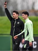 19 March 2024; Assistant coach Paddy McCarthy and Callum O’Dowda during a Republic of Ireland training session at the FAI National Training Centre in Abbotstown, Dublin. Photo by Stephen McCarthy/Sportsfile