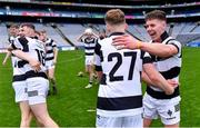 16 March 2024; St Kieran's College players Seán Bergin, right, and James O'Neill celebrate after their side's victory in the Masita GAA Hurling Post Primary Schools Croke Cup final match between St Raphael's Loughrea of Galway and St Kieran's College of Kilkenny at Croke Park in Dublin. Photo by Piaras Ó Mídheach/Sportsfile