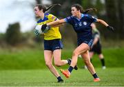 20 March 2024; Ava Kelly of Sacred Heart School in action against Ellie Flanagan of Our Lady's Secondary School during the 2024 Lidl LGFA All-Ireland Post-Primary Schools Senior A final match between Our Lady’s Secondary School of Castleblaney, Monaghan, and Sacred Heart School of Westport, Mayo, at St Rynagh’s GAA club in Banagher, Offaly. Photo by Tyler Miller/Sportsfile