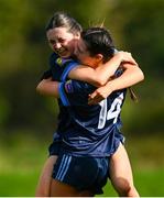 20 March 2024; Edel Murphy, left, and Alison Gililand of Our Lady's Secondary School celebrate after the final whistle in the 2024 Lidl LGFA All-Ireland Post-Primary Schools Senior A final match between Our Lady’s Secondary School of Castleblaney, Monaghan, and Sacred Heart School of Westport, Mayo, at St Rynagh’s GAA club in Banagher, Offaly. Photo by Tyler Miller/Sportsfile