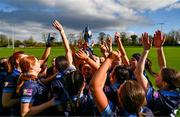 20 March 2024; The Our Lady's Secondary School team celebrate with the cup after the 2024 Lidl LGFA All-Ireland Post-Primary Schools Senior A final match between Our Lady’s Secondary School of Castleblaney, Monaghan, and Sacred Heart School of Westport, Mayo, at St Rynagh’s GAA club in Banagher, Offaly. Photo by Tyler Miller/Sportsfile