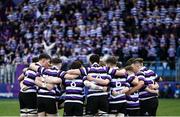 20 March 2024; Terenure College players huddle before the Bank of Ireland Leinster Schools Junior Cup final match between St Mary's College and Terenure College at Energia Park in Dublin. Photo by Harry Murphy/Sportsfile