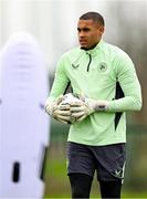 18 March 2024; Goalkeeper Gavin Bazunu during a Republic of Ireland training session at the FAI National Training Centre in Abbotstown, Dublin. Photo by Stephen McCarthy/Sportsfile
