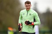 18 March 2024; Goalkeeper Mark Travers during a Republic of Ireland training session at the FAI National Training Centre in Abbotstown, Dublin. Photo by Stephen McCarthy/Sportsfile