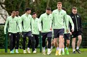 18 March 2024; Jake O'Brien and team-mates during a Republic of Ireland training session at the FAI National Training Centre in Abbotstown, Dublin. Photo by Stephen McCarthy/Sportsfile