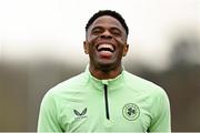 18 March 2024; Chiedozie Ogbene during a Republic of Ireland training session at the FAI National Training Centre in Abbotstown, Dublin. Photo by Stephen McCarthy/Sportsfile