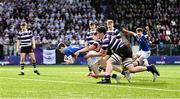 20 March 2024; Tom O’Keefe of St Mary’s College scores his side's first try during the Bank of Ireland Leinster Schools Junior Cup final match between St Mary's College and Terenure College at Energia Park in Dublin. Photo by Daire Brennan/Sportsfile