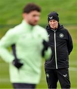 18 March 2024; Technical advisor Brian Kerr and Robbie Brady during a Republic of Ireland training session at the FAI National Training Centre in Abbotstown, Dublin. Photo by Stephen McCarthy/Sportsfile