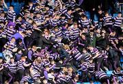 20 March 2024; Terenure College supporters celebrate their side's first try during the Bank of Ireland Leinster Schools Junior Cup final match between St Mary's College and Terenure College at Energia Park in Dublin. Photo by Daire Brennan/Sportsfile