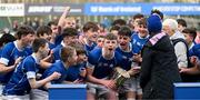 20 March 2024; St Mary's College captain Eoin Farrell lifts the cup after the Bank of Ireland Leinster Schools Junior Cup final match between St Mary's College and Terenure College at Energia Park in Dublin. Photo by Daire Brennan/Sportsfile