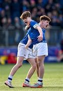 20 March 2024; Nic Sheehan and Donal Manzor of St Mary’s College after their side's victory in the Bank of Ireland Leinster Schools Junior Cup final match between St Mary's College and Terenure College at Energia Park in Dublin. Photo by Harry Murphy/Sportsfile