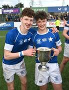 20 March 2024; Donal Manzor, left, and Cathal Bishop of St Mary’s College, celebrate after the Bank of Ireland Leinster Schools Junior Cup final match between St Mary's College and Terenure College at Energia Park in Dublin. Photo by Daire Brennan/Sportsfile