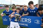 20 March 2024; St Mary's College players, left to right, Jeff Prendergast, Boon Redmond, Nic Sheehan, Tom O’Keefe, Thomas Quigley, James Whitty, and Tu Tuan Walsh, celebrate after the Bank of Ireland Leinster Schools Junior Cup final match between St Mary's College and Terenure College at Energia Park in Dublin. Photo by Daire Brennan/Sportsfile
