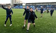 20 March 2024; St Mary's College coach Seán Healy celebrates after the Bank of Ireland Leinster Schools Junior Cup final match between St Mary's College and Terenure College at Energia Park in Dublin. Photo by Daire Brennan/Sportsfile