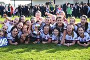 20 March 2024; St Columba's Comprehensive School captain Mia Bennett, 14, celebrates after her side's victory in the Lidl LGFA All-Ireland Post Primary School Senior C Championship final match between St Columba's Comprehensive School of Glenties, Donegal, and Dunmore Community School in Galway at Kilcoyne Park in Tubbercurry, Sligo. Photo by Piaras Ó Mídheach/Sportsfile