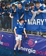 20 March 2024; Cian Dunphy of St Mary’s College celebrates with supporters after the Bank of Ireland Leinster Schools Junior Cup final match between St Mary's College and Terenure College at Energia Park in Dublin. Photo by Daire Brennan/Sportsfile