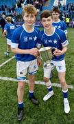 20 March 2024; Rob Flaherty of St Mary’s College, left, and Jack Fogarty, celebrate after the Bank of Ireland Leinster Schools Junior Cup final match between St Mary's College and Terenure College at Energia Park in Dublin. Photo by Daire Brennan/Sportsfile